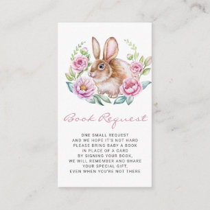 Cute Bunny and Pink Flowers Wreath Book Request Enclosure Card