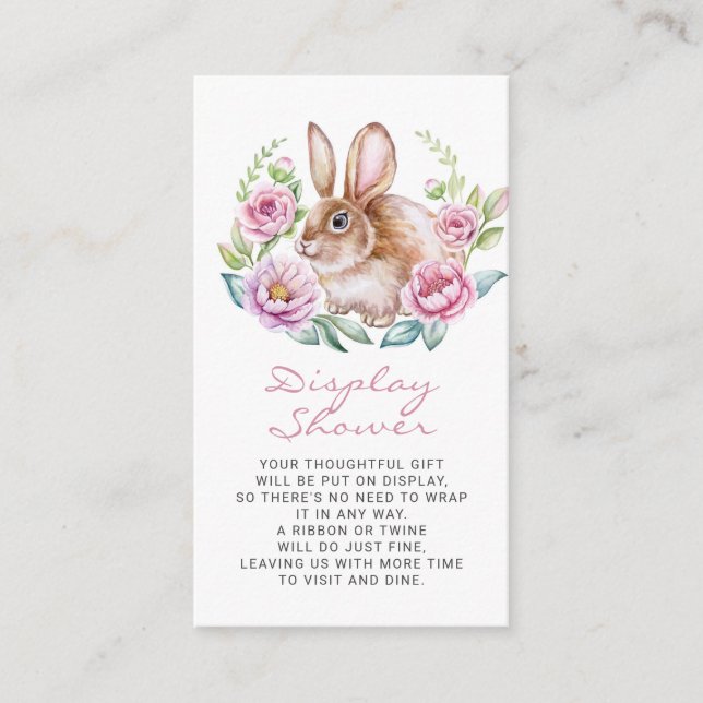 Cute Bunny and Pink Flowers Wreath Display Shower Enclosure Card (Front)