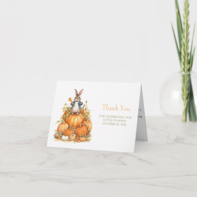 Cute Bunny and pumpkins Fall Birthday Thank You Card (Front)