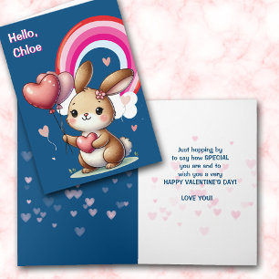 Cute Bunny and Rainbow Valentine Card