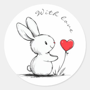Cute bunny and red heart , personnalisé classic round sticker