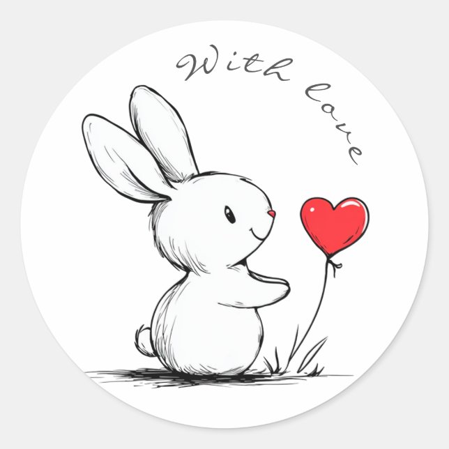 Cute bunny and red heart , personnalisé classic round sticker (Front)