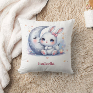 cute bunny and the crescent moon kids cushion
