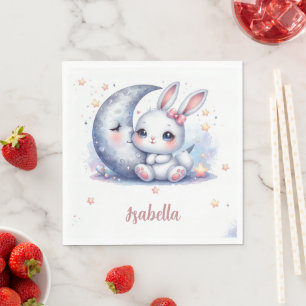 cute bunny and the moon birthday  napkin