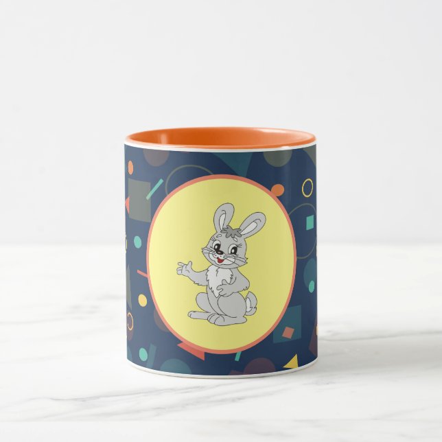 Cute Bunny Art on Colourful Pattern Mug (Center)