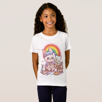 Cute Bunny Artist Painting with Rainbow Kawaii T-Shirt