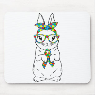 Cute Bunny Autism Awareness Glasses Easter Bunny R Mouse Mat