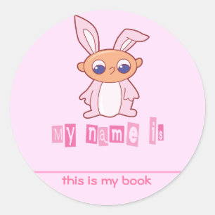 Cute Bunny Babby Kids Bookplates Classic Round Sticker