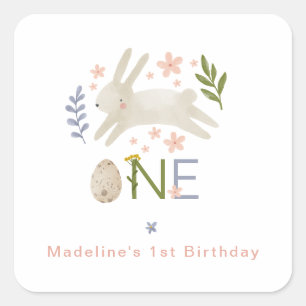 Cute Bunny Baby Girl 1st Easter Birthday Square Sticker