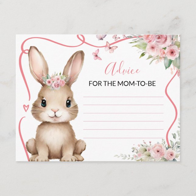 Cute Bunny Baby Shower Girl Advice For Mommy Enclosure Card (Front)