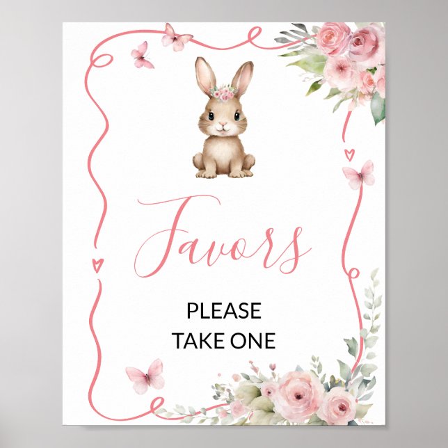 Cute Bunny Baby Shower Girl Favors Poster (Front)