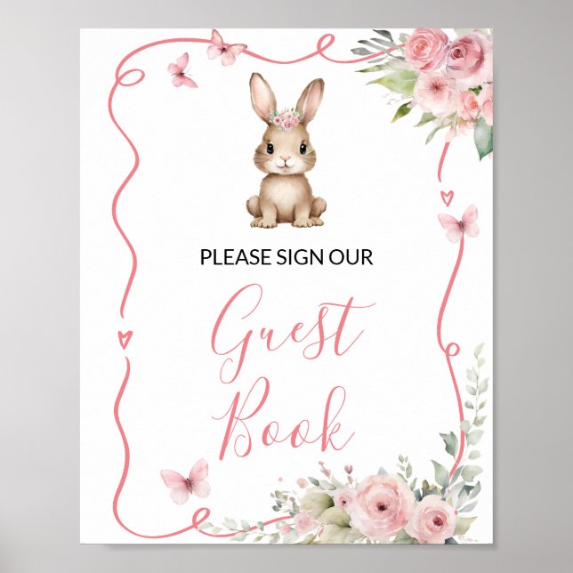 Cute Bunny Baby Shower Girl Guest Book (Front)