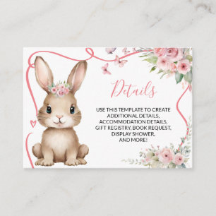 Cute Bunny Baby Shower Girl Pink Floral Details Enclosure Card