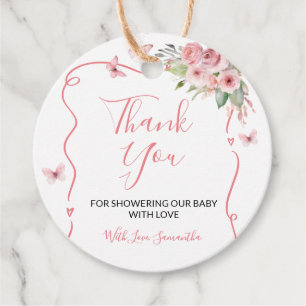 Cute Bunny Baby Shower Girl Pink Floral Favour Tags