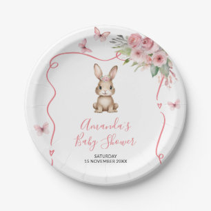 Cute Bunny Baby Shower Girl Pink Floral Paper Plate
