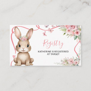 Cute Bunny Baby Shower Girl Pink Floral Registry Enclosure Card