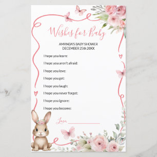 Cute Bunny Baby Shower Girl Wishes for Baby Game