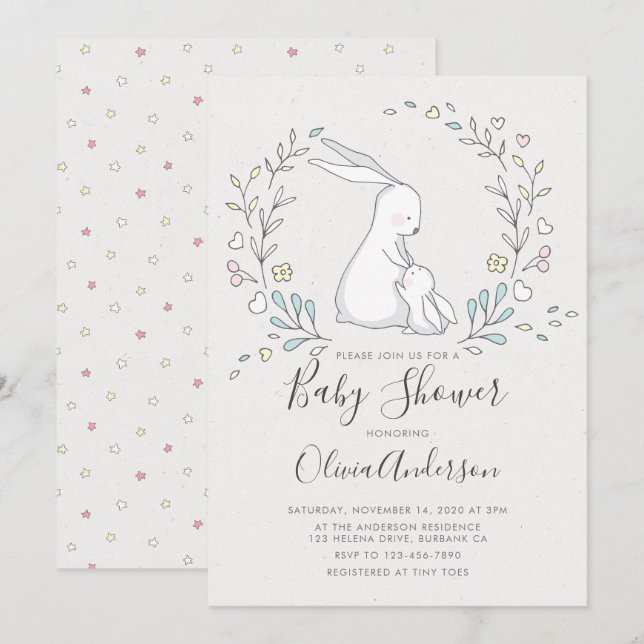 Cute Bunny Baby Shower Invitation (Front/Back)