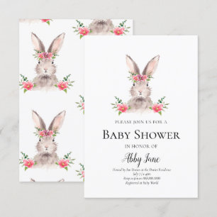 Cute Bunny Baby Shower Invitation Girl