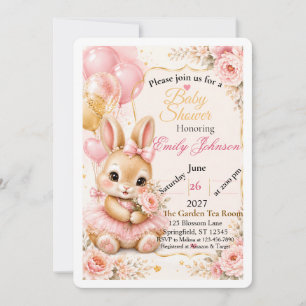 Cute Bunny Baby Shower Invitation Pink Floral Wa