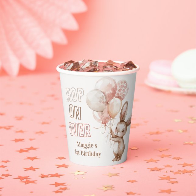 Cute Bunny Balloon Easter Spring 1st Birthday Paper Cups (Insitu)
