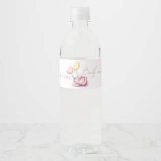 Cute Bunny Balloons Pink and gold Baby Shower Water Bottle Label