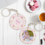 Cute Bunny Bee Pattern Monogram Name Pink  Key Ring<br><div class="desc">Step into a whimsical world with this charming keychain, perfect for adding a personal touch to your everyday accessories. Featuring the playful "Joyful Melodies: Pink Rabbit's Birthday Symphony" design, this delightful pattern showcases a pink rabbit—reminiscent of Alice in Wonderland’s White Rabbit—joyfully playing a trumpet amidst a blooming spring garden. Fluttering...</div>
