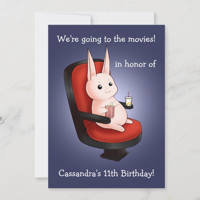 cute bunny Birthday at the movie theatre Invitation (Front)