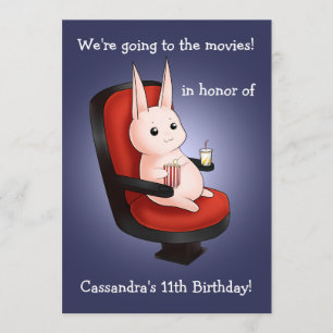 cute bunny Birthday at the movie theatre Invitation