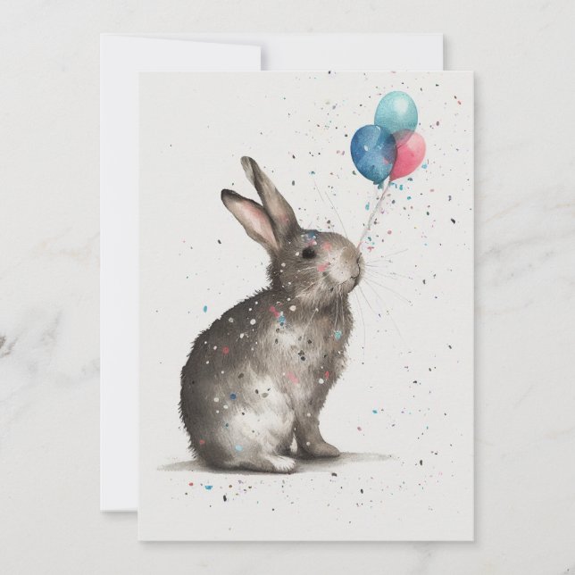 Cute Bunny Birthday Balloons Flat Greeting Card (Front)