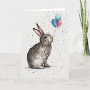 Cute Bunny Birthday Balloons Folded Greeting Card