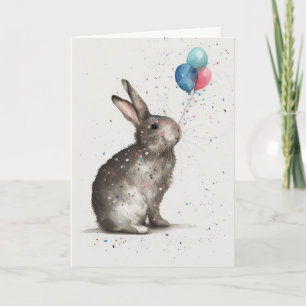 Cute Bunny Birthday Balloons Greeting Card