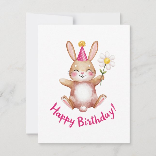 Cute Bunny Birthday Design with Daisy Holiday Card (Front)