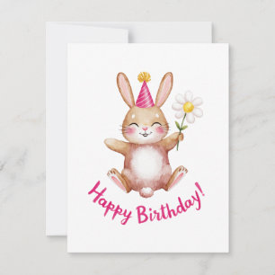 Cute Bunny Birthday Design with Daisy Holiday Card