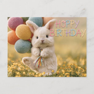Cute Bunny Birthday Greeting with Balloons Postcard