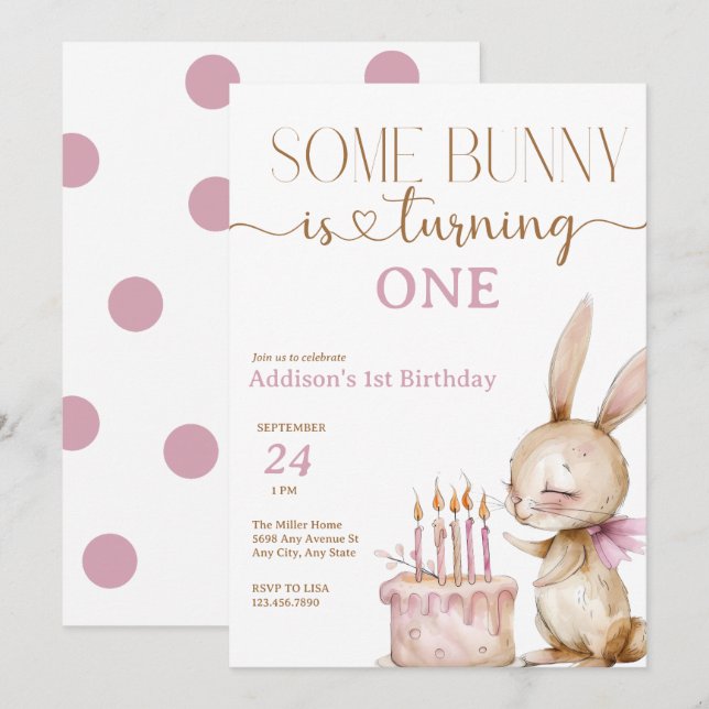 Cute Bunny Birthday Invitation (Front/Back)