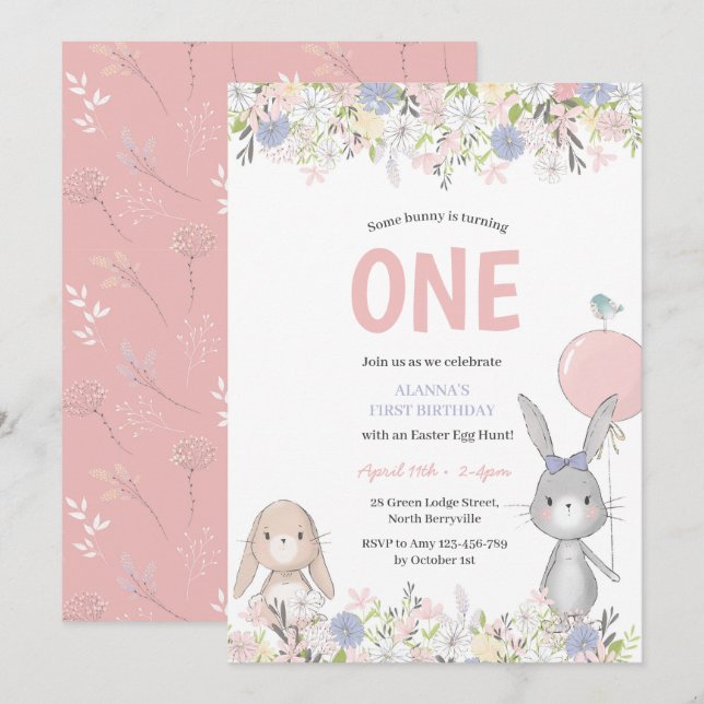 Cute Bunny Birthday Invitation (Front/Back)