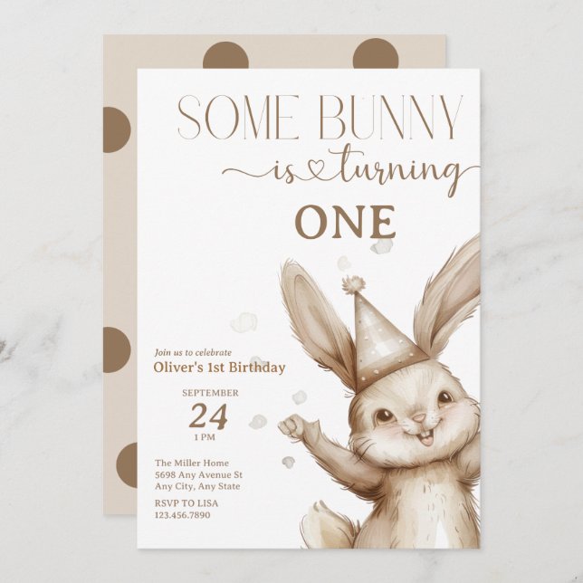 Cute Bunny Birthday Invitation (Front/Back)