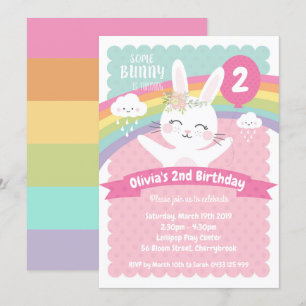Cute Bunny Birthday Invitations Girls Rainbow