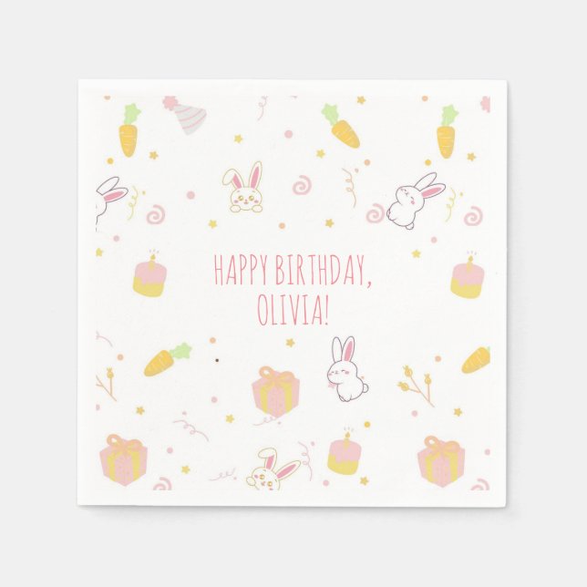 Cute Bunny Birthday Party Napkins Hop Two It Pink (Front)