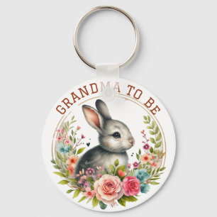 Cute Bunny Blossom Grandma To Be Announcement Key Ring