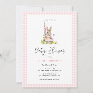 Cute Bunny Blue Baby Girl Shower Invitation