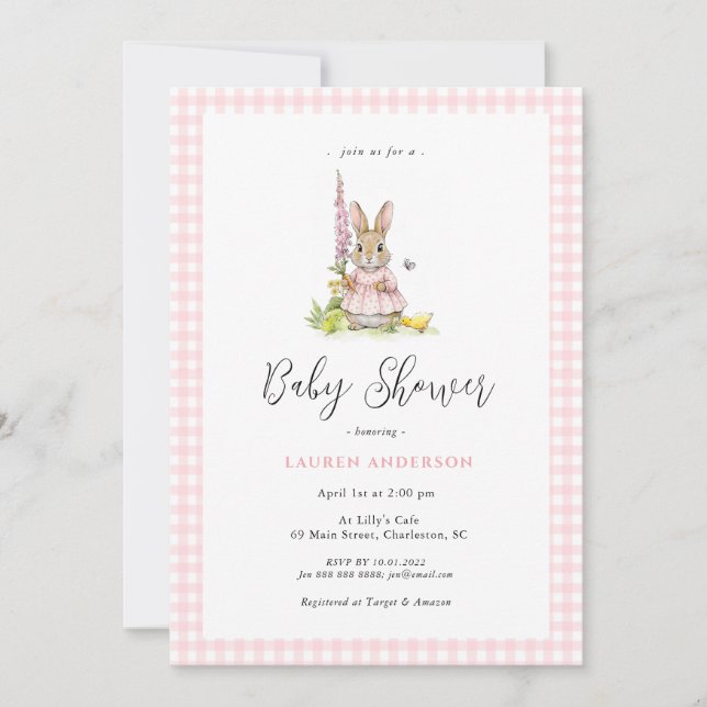 Cute  Bunny Blue Baby Girl Shower  Invitation (Front)