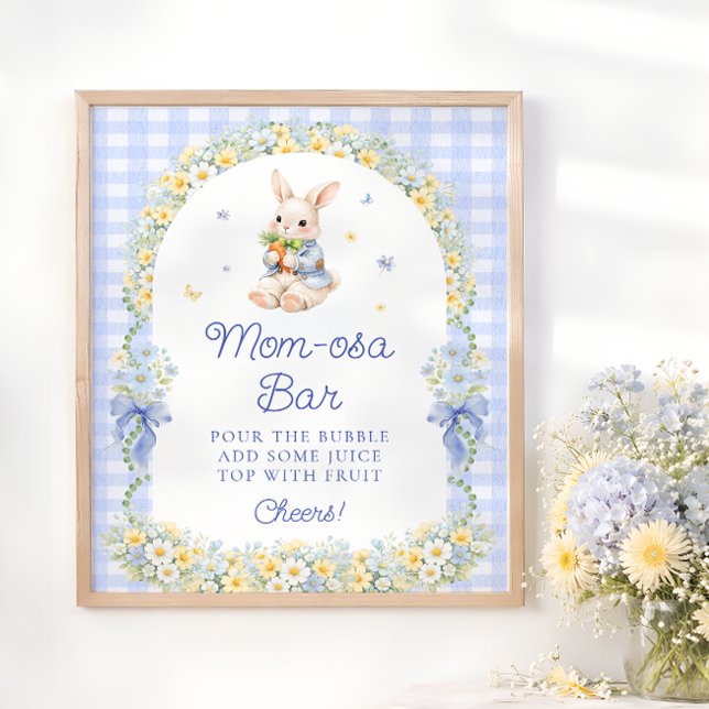 Cute Bunny Blue Baby Shower Mum-osa Bar Poster (Creator Uploaded)