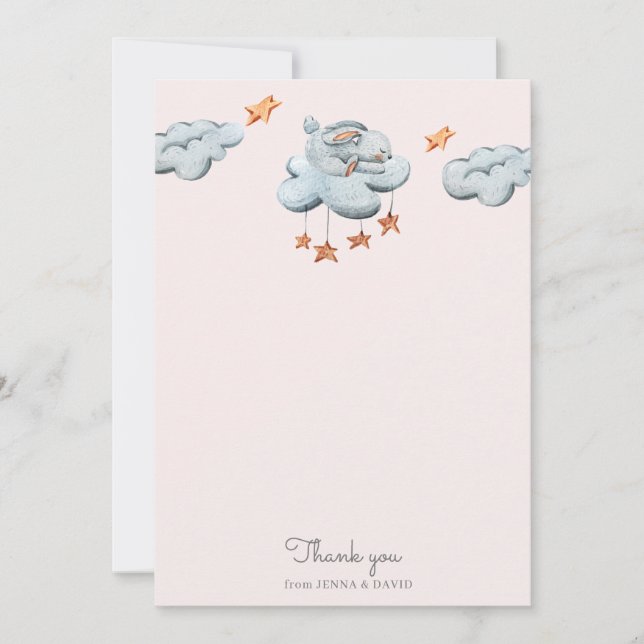 cute bunny blue Baby Shower Thank You Card (Front)