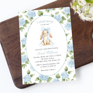 Cute Bunny, Blue Bow, Blue Flowers, Baby Shower Invitation