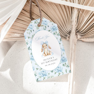 Cute Bunny, Blue Bow, Blue Flowers, First Birthday Gift Tags