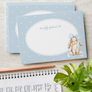 Cute Bunny, Blue Bow, Blue Polka Dots, Baby Shower Envelope