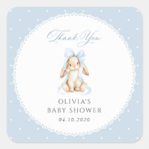 Cute Bunny, Blue Bow, Blue Polka Dots, Baby Shower