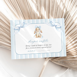 Cute Bunny, Blue Bow, Blue Stripes, Diaper Raffle Enclosure Card